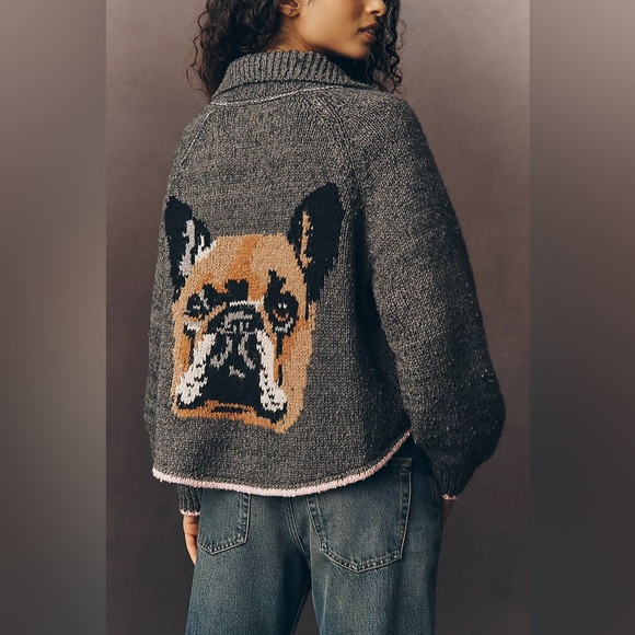 Anthropologie Pilcro The Jesse French Bulldog Cardigan Sweater (Size S) - NWT